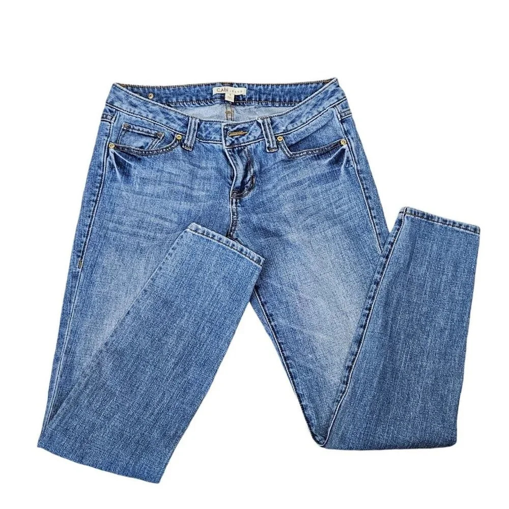 Cabi Low Rise Straight Leg Medium Wash Jeans 5 Pocket Size 4